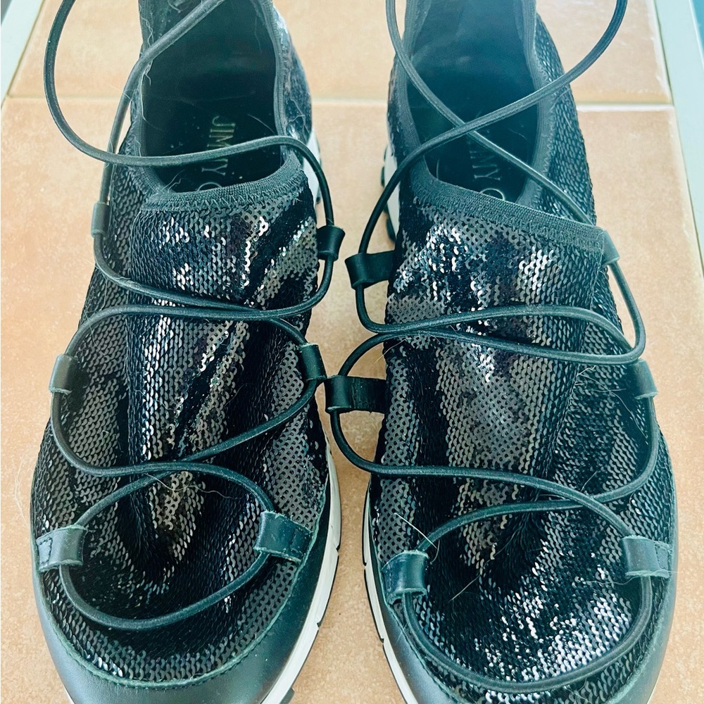 Jimmy Choo Black Sequin Sneakers